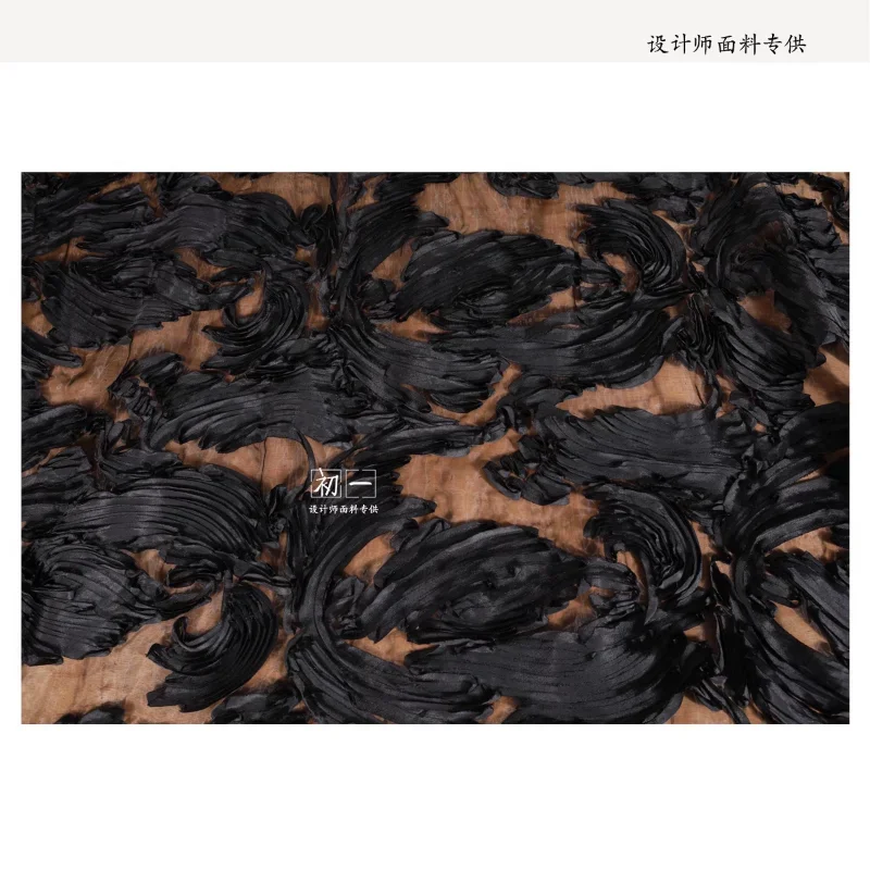 Black Disorder Pattern Crushed Fabric Diy Wedding Dress Background Decoration Fashion Designer Sewing Material Wholesale Cloth