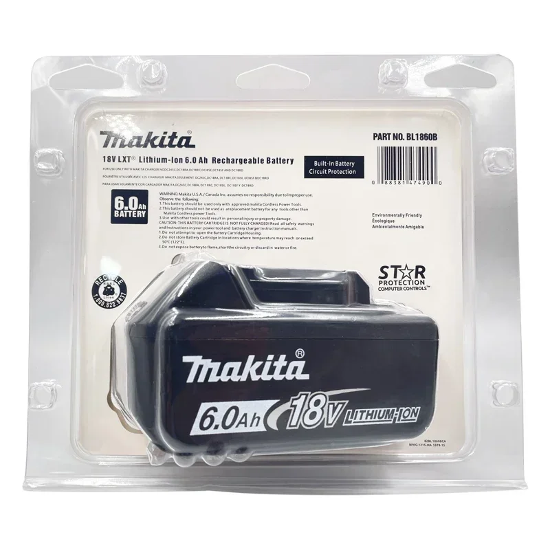 100% Original for Makita Rechargeable Power Tool Battery, Replaceable LED Li-ion, 6.0 Ah 18V LXT BL1860B BL1860BL1850 BL1830