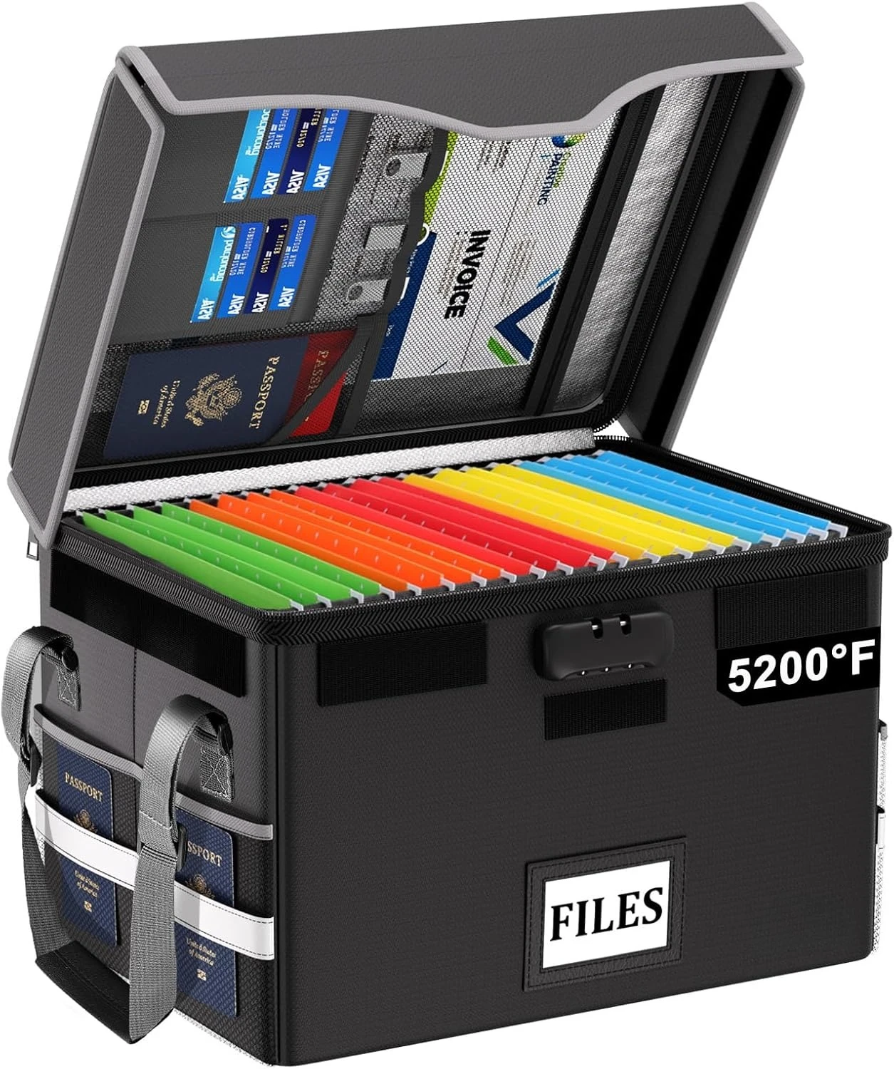 

5200 ° Огнестойкий ящик для документов с замком, теплоизолированный ящик для хранения документов с карманом, складной и портативный, с ручкой.