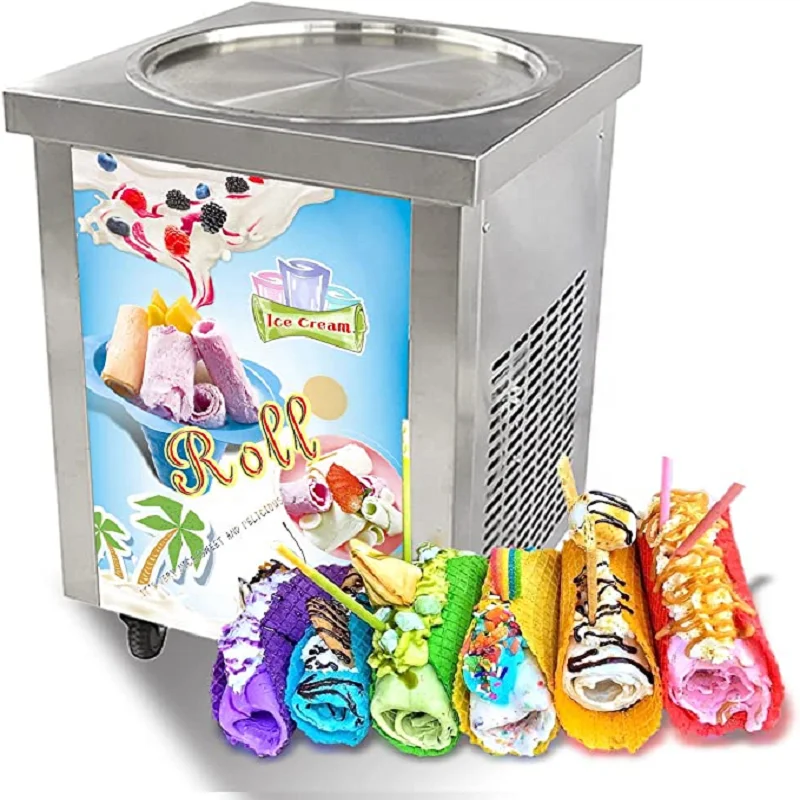 Flat Pan Instant Thailand Rolled Icecream Making Thai Stir Fry Tawa Roller Fried Ice Cream Roll Machine Fried Ice Cream Machine