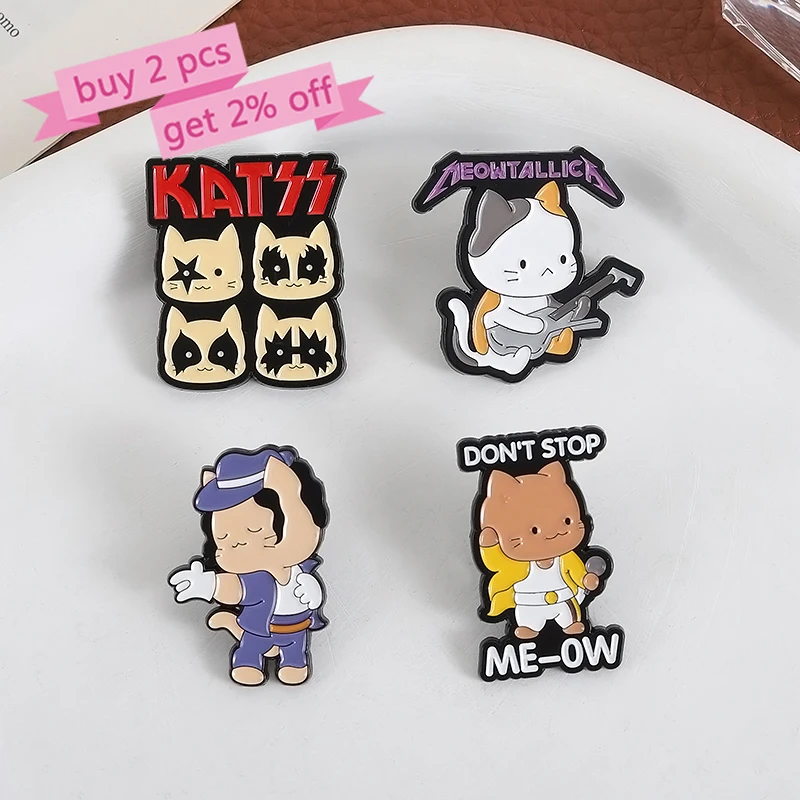 Cats Singers Band Enamel Pins Custom DON'T STOP ME-OW Brooches Lapel Badges Clothes Animal Jewelry Gift for Kids Friends
