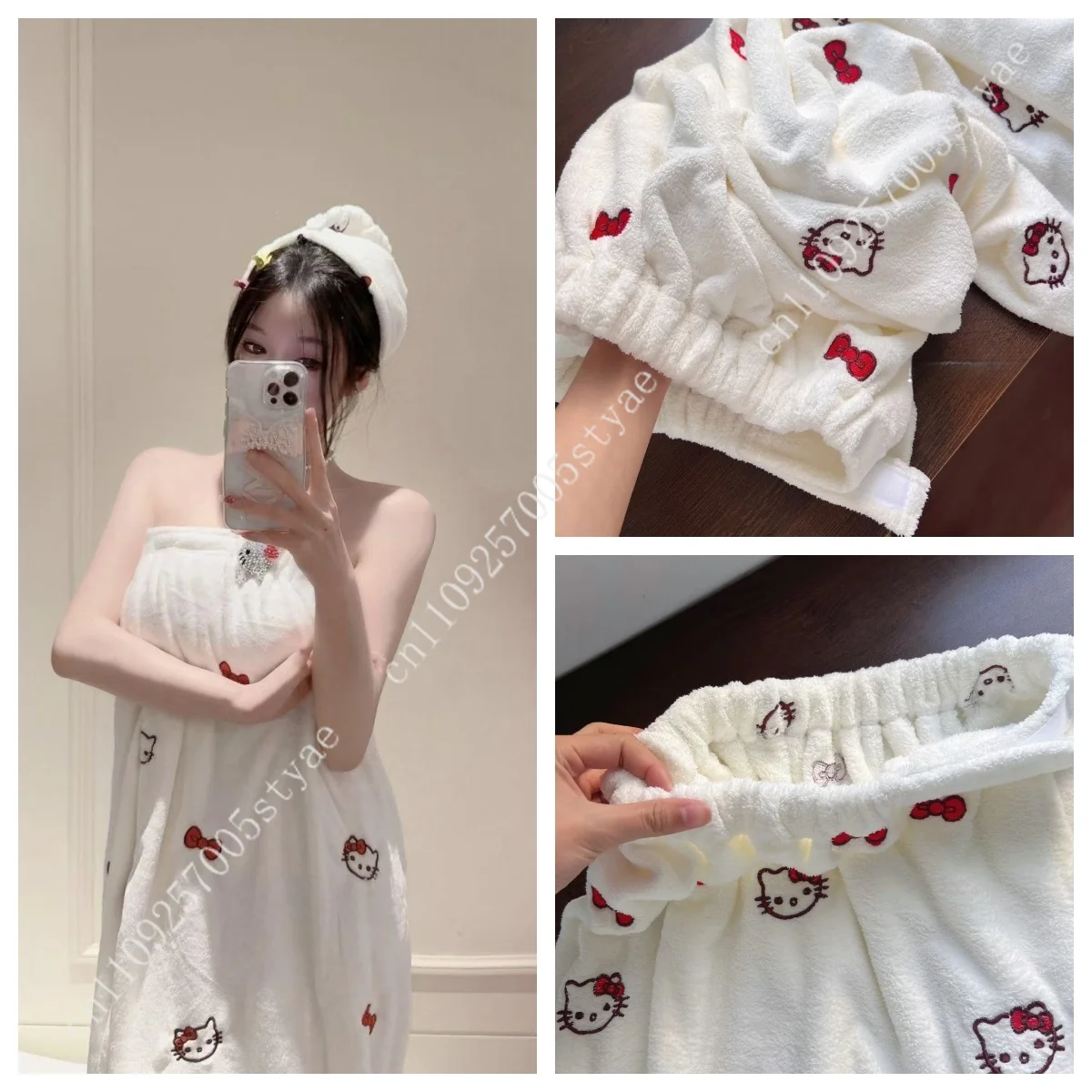 Sanrio Hello Kitty Bath Towel Set Bathrobe Hairband Towel Bath Towels Coral Fleece Absorbent Soft Quick-Drying 2pcs/3pcs/4pcs