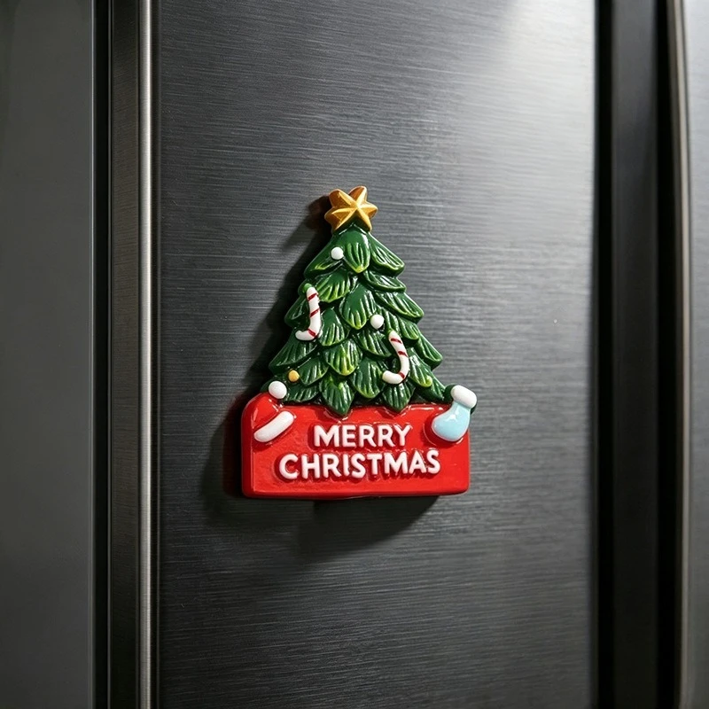 Juego de imanes para nevera con motivos navideños: árbol de Navidad, guirnalda, adhesivo para nevera, decoración 3D de resina para el hogar y la cocina, regalo navideño.