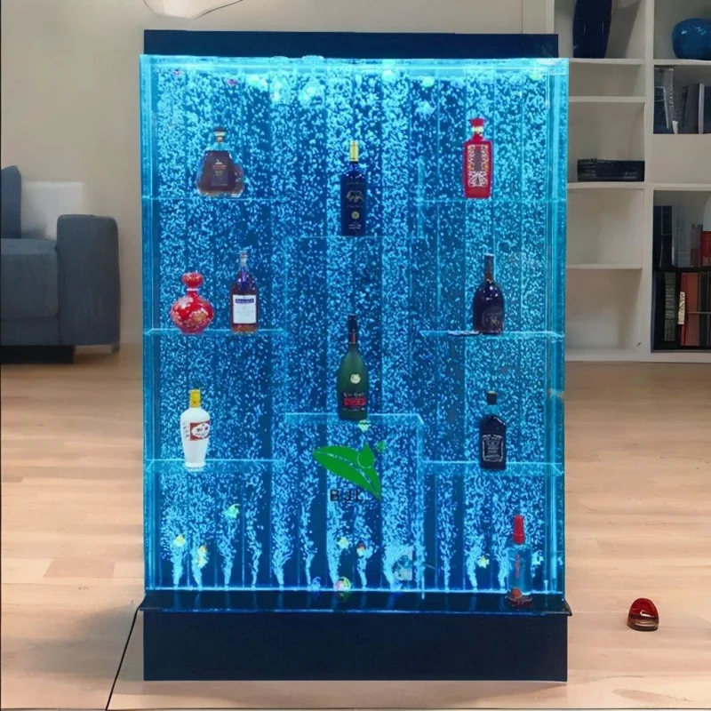 

2025customized. Custom Made display rack furniture led glowing bubble wall acrylic bar cabinet wine shelf