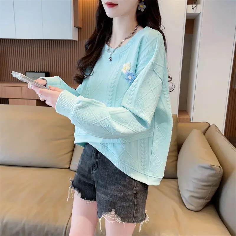 Hot 2026 Newautumn Winter Women Unique Three Dimensional Flower Irregular Slit Bottom Shirt with A Lazy Casual Loose Tops Design