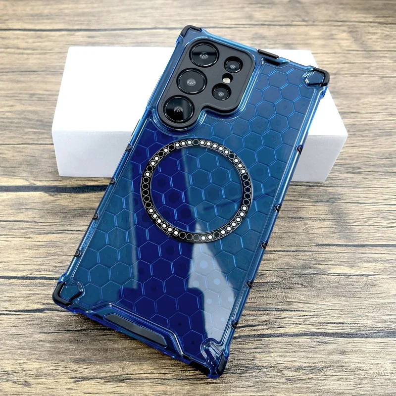 حافظة مضادة للصدمات على شكل قرص العسل لهاتف سامسونج جالاكسي S25 S24 S23 Ultra Plus A55 A35 5G S 25 24 23 لغطاء شحن Magsafe