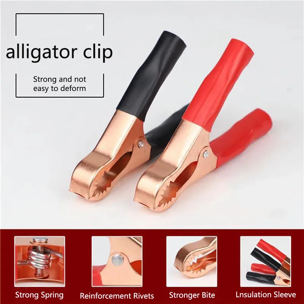 4 PCS Alligator Clip Round Mouth Toothed Battery Electrode Clip Car Charger Clip Battery Clip Insulation Sleeve Power Test Clip