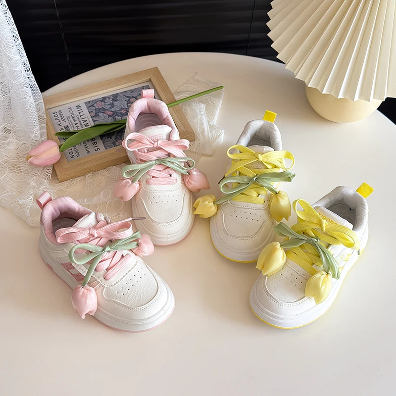

Girls Sneakers with Sweet Flowers Kids Sports Casual Shoes Soft Bottom 2025 Spring Autumn Children Running Shoes Comfortable