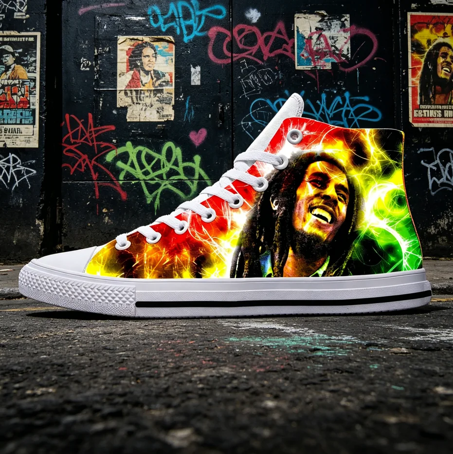 

Bob Marley Culture Theme Canvas Sneakers, Breathable Lightweight, Trendy Daily Outdoor Sports Footwear