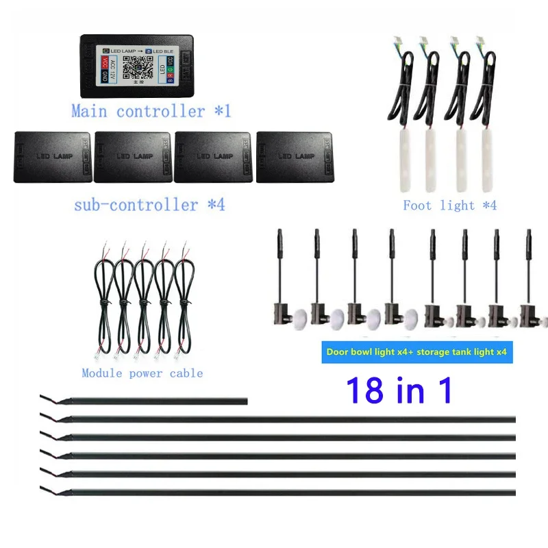 

18 In 1 Car Ambient Lights 64 RGB Colors Interior Gradient Music Acrylic Light Guide Fiber Optic Universal Decoration Atmosphere