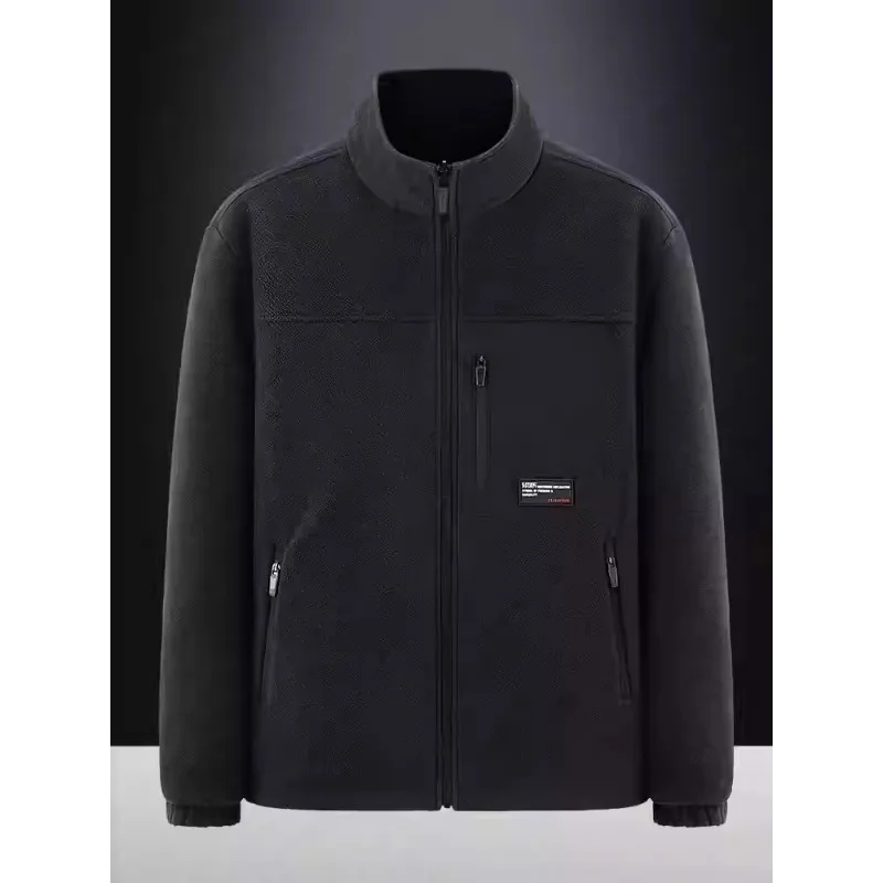 على الوجهين ملابس خارجية رجالي الصيد السترات الخريف الشتاء الصوف سترة دافئة الوقوف طوق رجالي سترة واقية في الهواء الطلق سترة #2