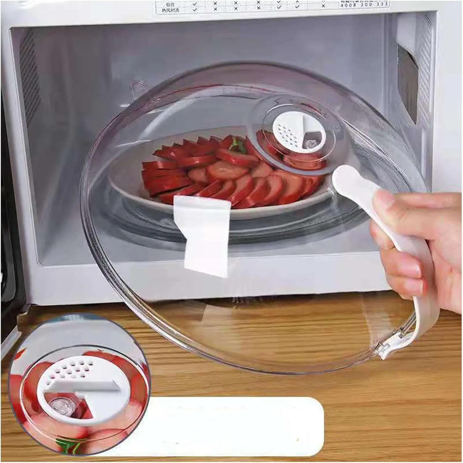 Microwave food splash proof cover, household oven heating cover, plate transparent cover, handle, cooking utensils accessories