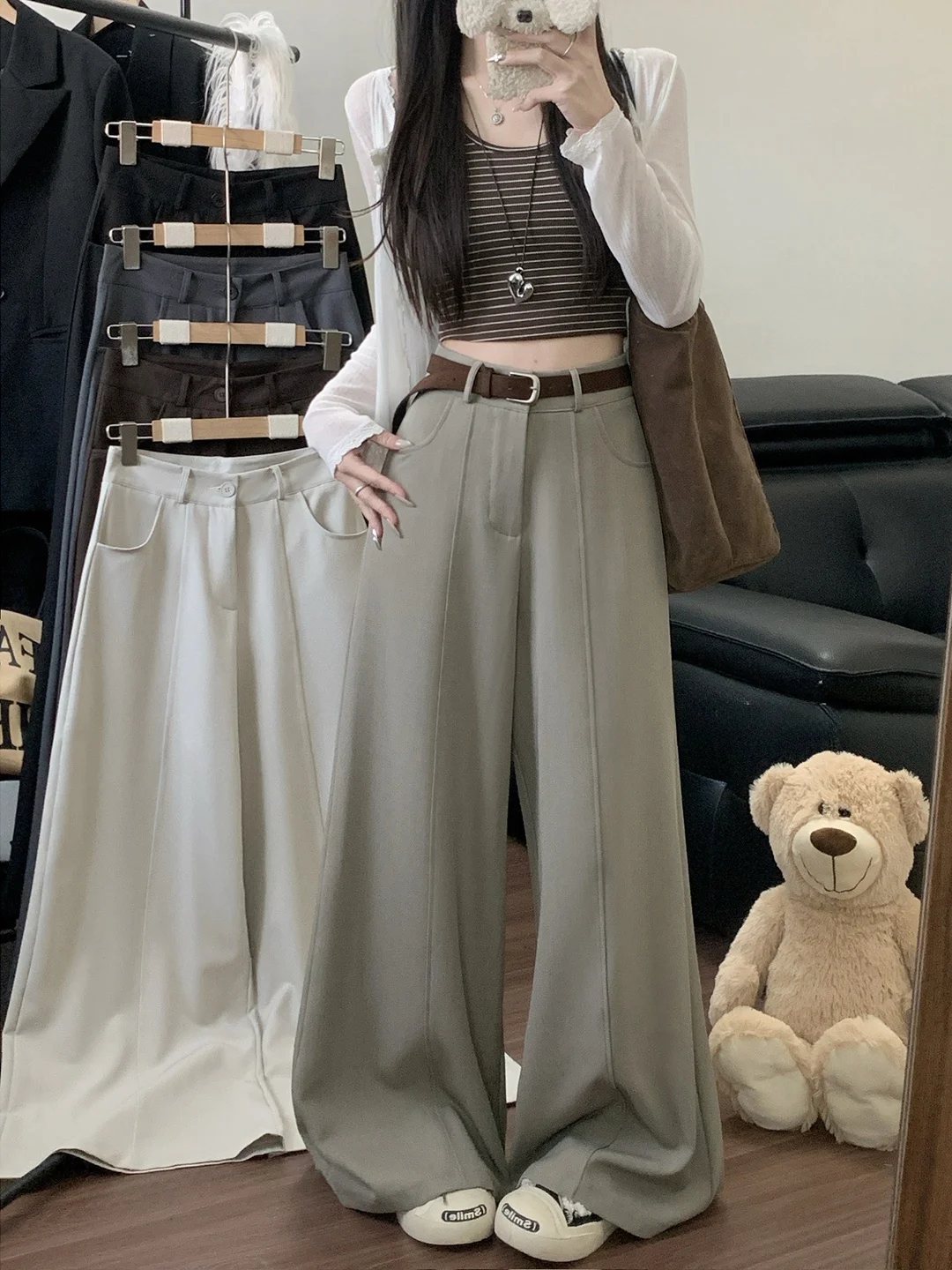 

High Waist Wide Leg Pants Women's Korean Sle Spring 2026 New Dra Slimming Loose Personali Suit Straight Long Trousers