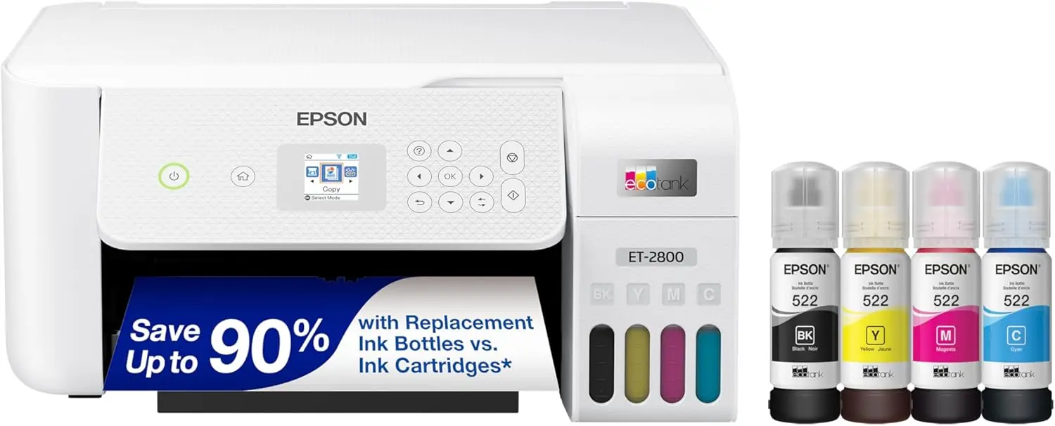 

Wireless Color All-in-One Cartridge-Free Supertank Printer with Scan and Copy â€“ The Ideal Basic Home Printer - White, Medium
