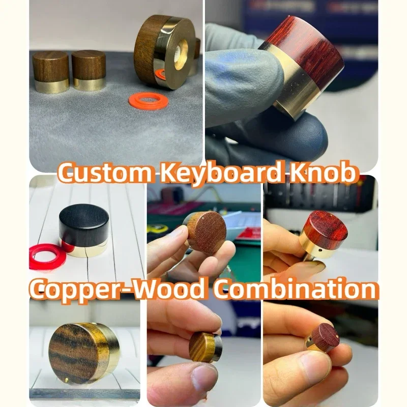 MiFuny Copper-Wood Keyboard Knob Caps for NJ98/QK75N Custom Artisan Volume Knob Point Cap for Mechanical Keyboard Accessory