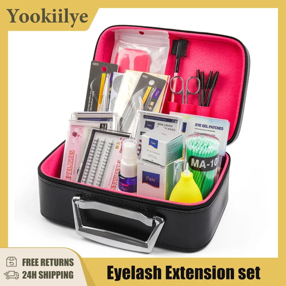 

False Eyelash Extension Kit Set for Beginner Lash Brush Tweezers Glue Ring Eye Pad Eyelash Extension Supplies Lash Accessories