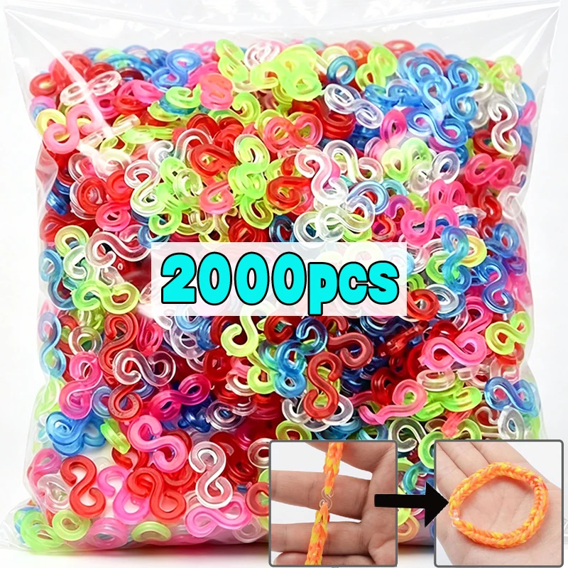 2000 unidades de clips en S de colores con gancho de bloqueo de banda de goma para pulseras Charm Loom Gummies, repuestos y accesorios para la fabricación de joyas DIY