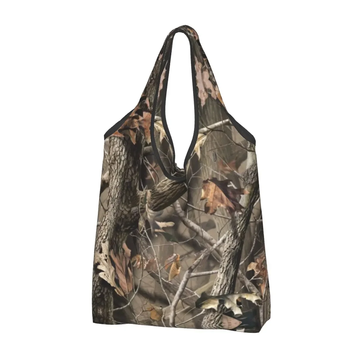 

Custom Kawaii Real Tree Camouflage Shopping Tote Bags Portable Camo Grocery Shoulder Shopper Bag