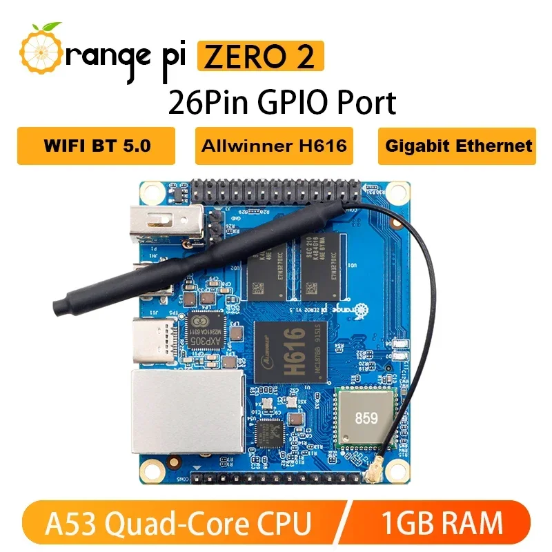 Orange Pi Zero 2 Allwinner H616 Chip 1GB RAM BT5.0 WIFI SBC 1000M Ethernet Single Board Computer Run Android 10 Ubuntu Debian OS