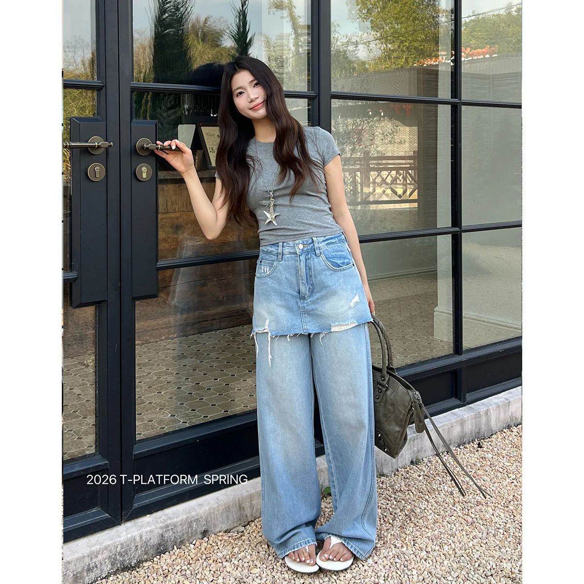 

Spring New Style Women's Jeans High Waist Loose Fit Cotton Embroidered Hole Design Casual Trousers Teenage Universal Youth