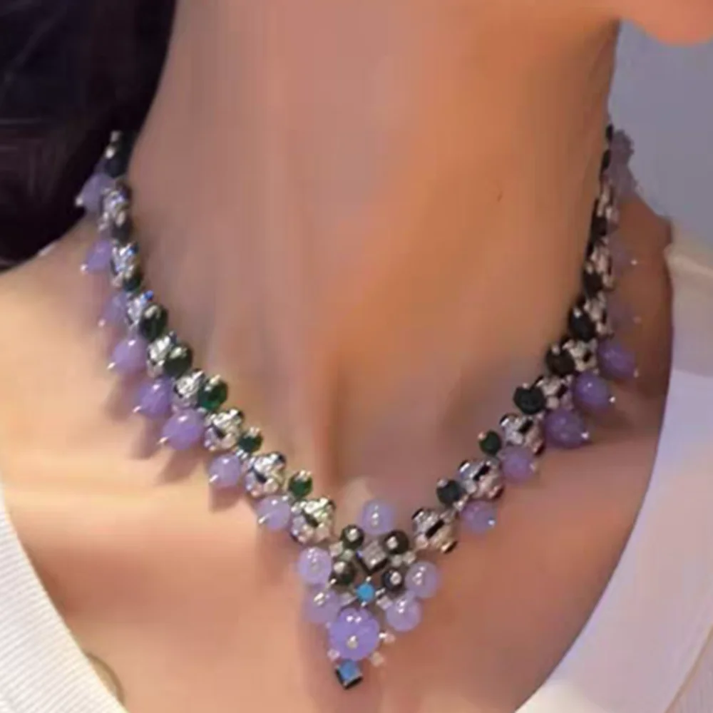 

New Design Elegant 925 Sterling Silver Synthetic Green Purple Gemstones Luxury Fine Jewelry For WOmen Party