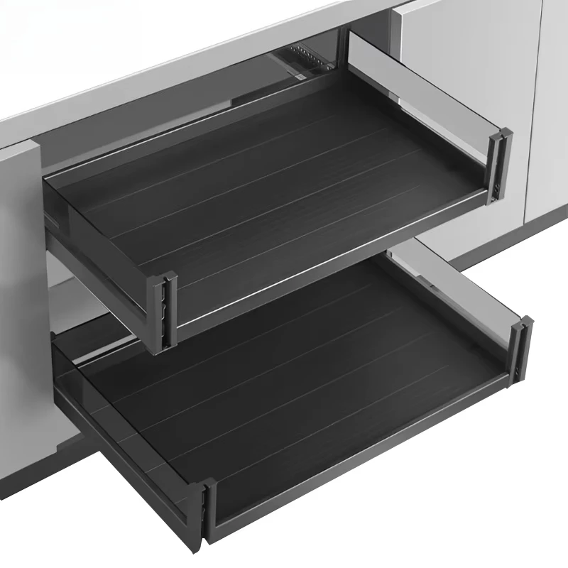 Hot Sale 2-Layer Aluminum Alloy Cabinet Storage Pull Out Drawer Slide Basket Efficient Kitchen Storage