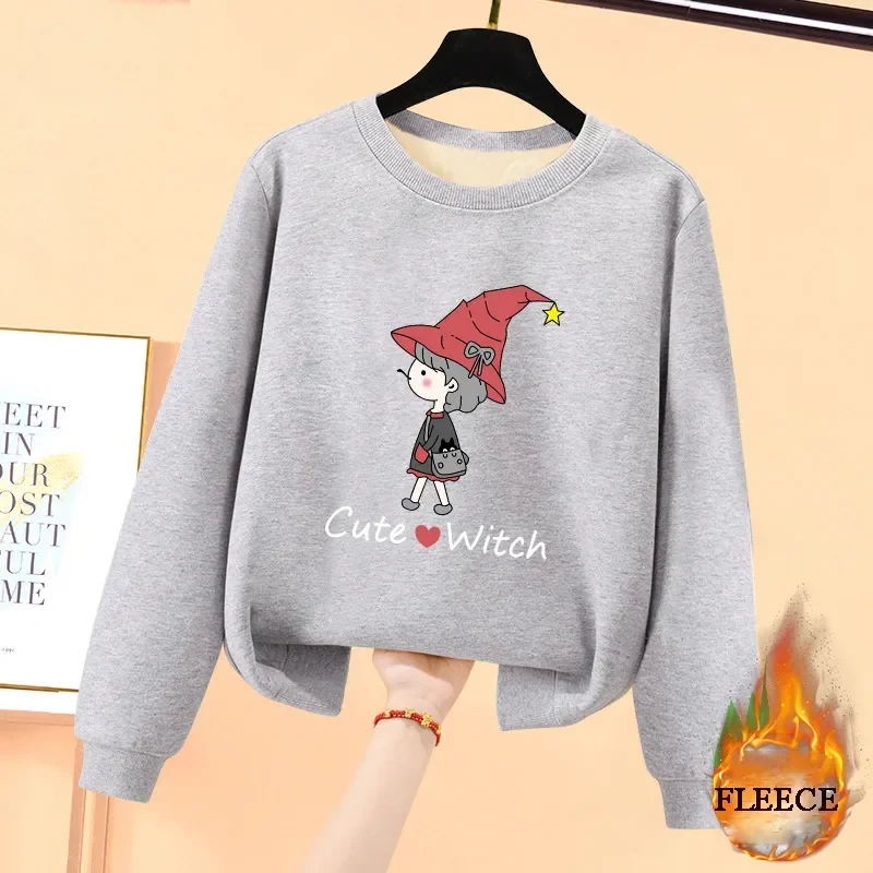 

Girls Winter Sweatshirt Tops Fleece Warm Casual O-neck Pullover Thicken Children Clothing Cartoon Print Teenager Student Jacket