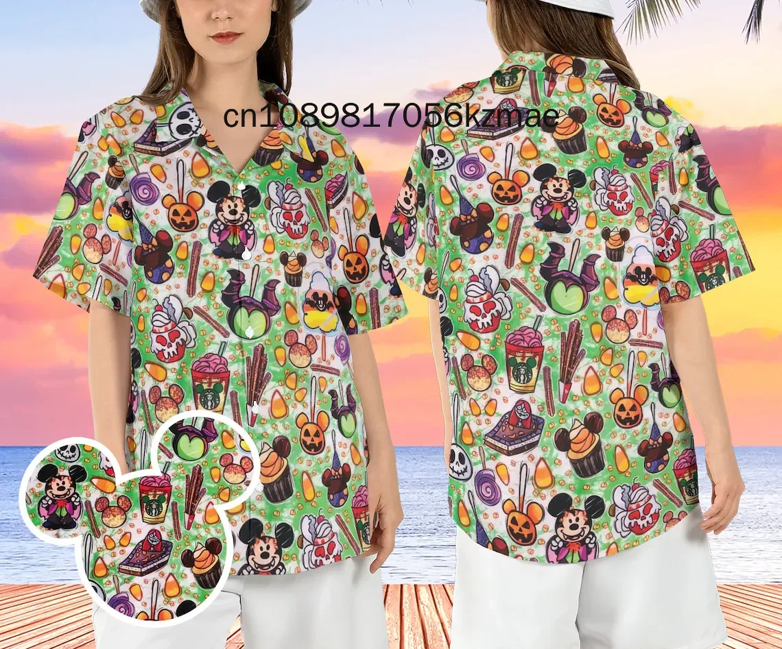 2024 New Halloween Mickey Friends Hawaii Shirt Fashion Short Sleeve  Men Women Casual Beach Shirts Disney Hawaiian Shirts