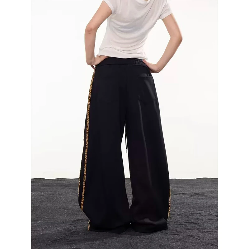 American Retro Letter Bead Casual Sweatpants  Women Autumn Dancing Loose Drape Wide Leg High Street Style Sports Pants