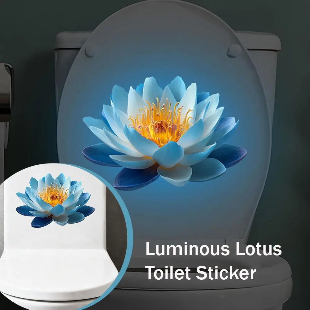 Glow-in-the-Dark Lotus Toilet Sticker Waterproof Luminous Bathroom Wall Decal Self-Adhesive Flower Mural for Home Decoration