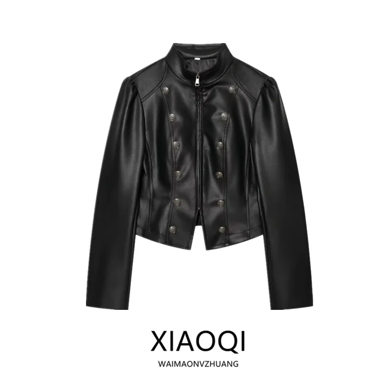 Fashionable Long Sleeve Leather Jacket Women's Slim Fit Outerwear Commute Style Short Coat Autumn New Arrival 2026