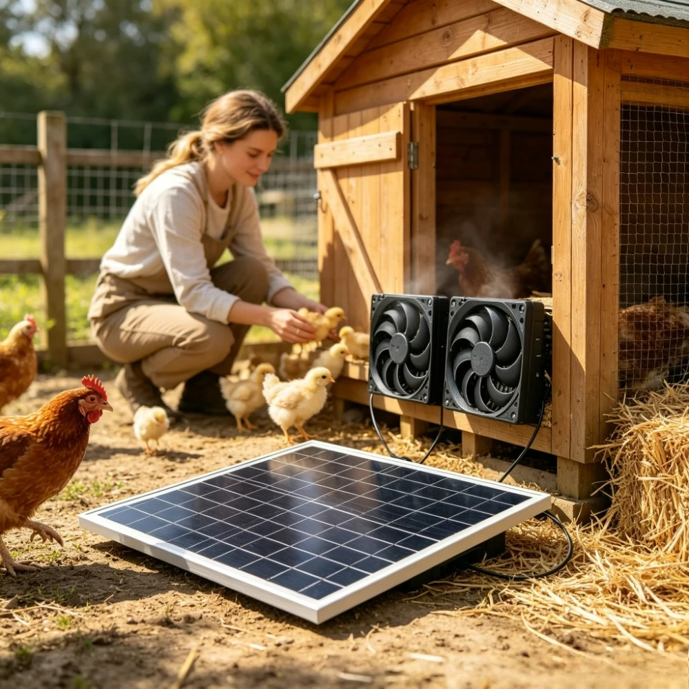 10W Solar Dual Exhaust Fan Outdoor Silent Cooling Vent System Kit for Pet House Cat Dog Kennel Chicken Coop Greenhouse Storage