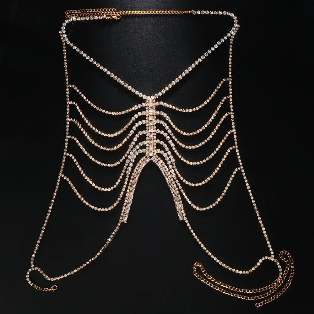 Sparkling Hollow Zircon Bra Women Harness Sleeveless Top Body Jewelry Crystal Chest Chain Jewelry Underwear Bikini Accessories