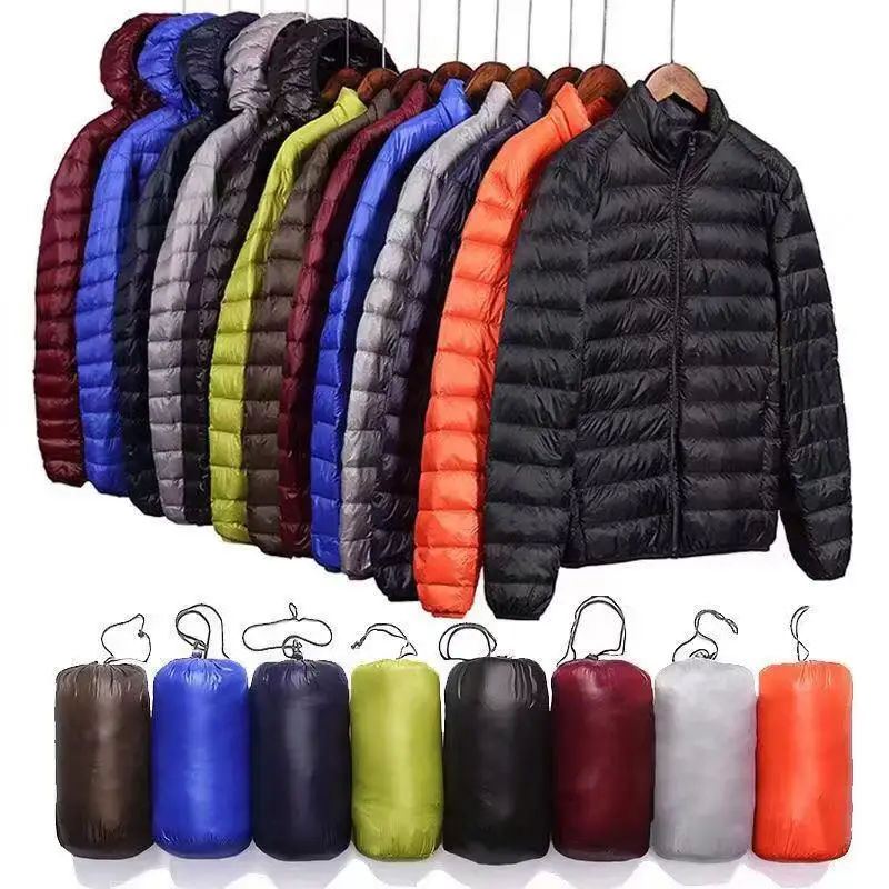 

Ultra Light Down Jackets Feather Cotton Hoodie Autumn Winter Men Long Sleeve Zipper Waterproof Lightweight Coat Tops Oversize