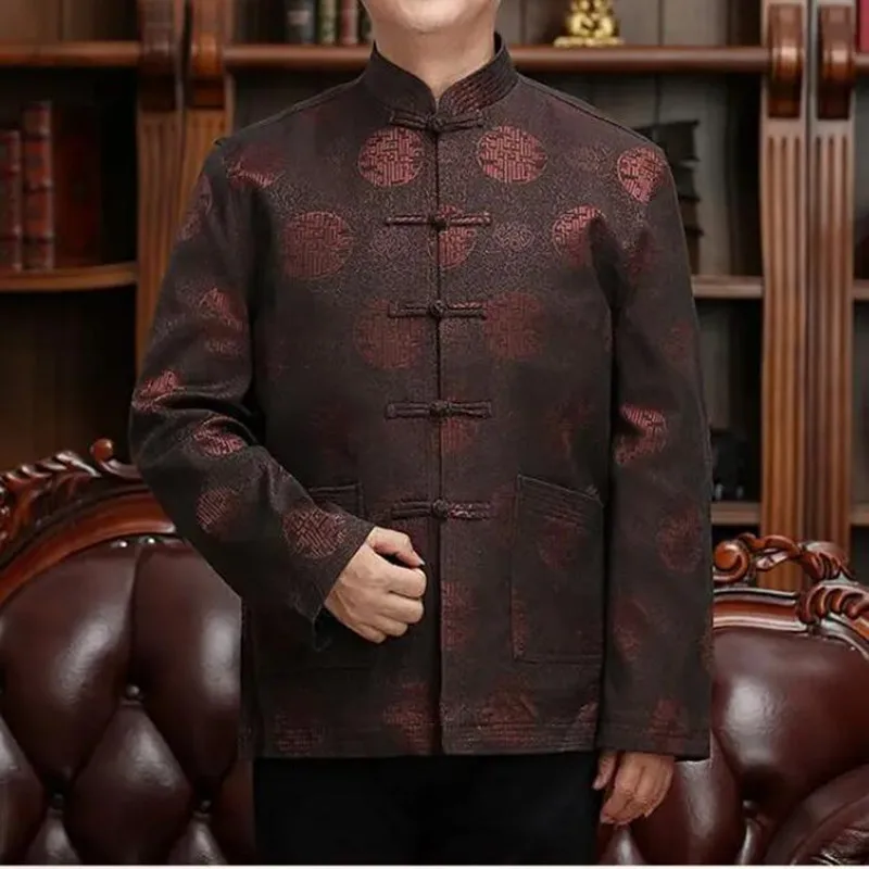 Tang Pak Traditionele Chinese Kleding Voor Mannen Volledige Mouw 2022 Nieuwe Kung Fu Kleding Nieuwe Jaar Kleding Vintage Party Mens jas