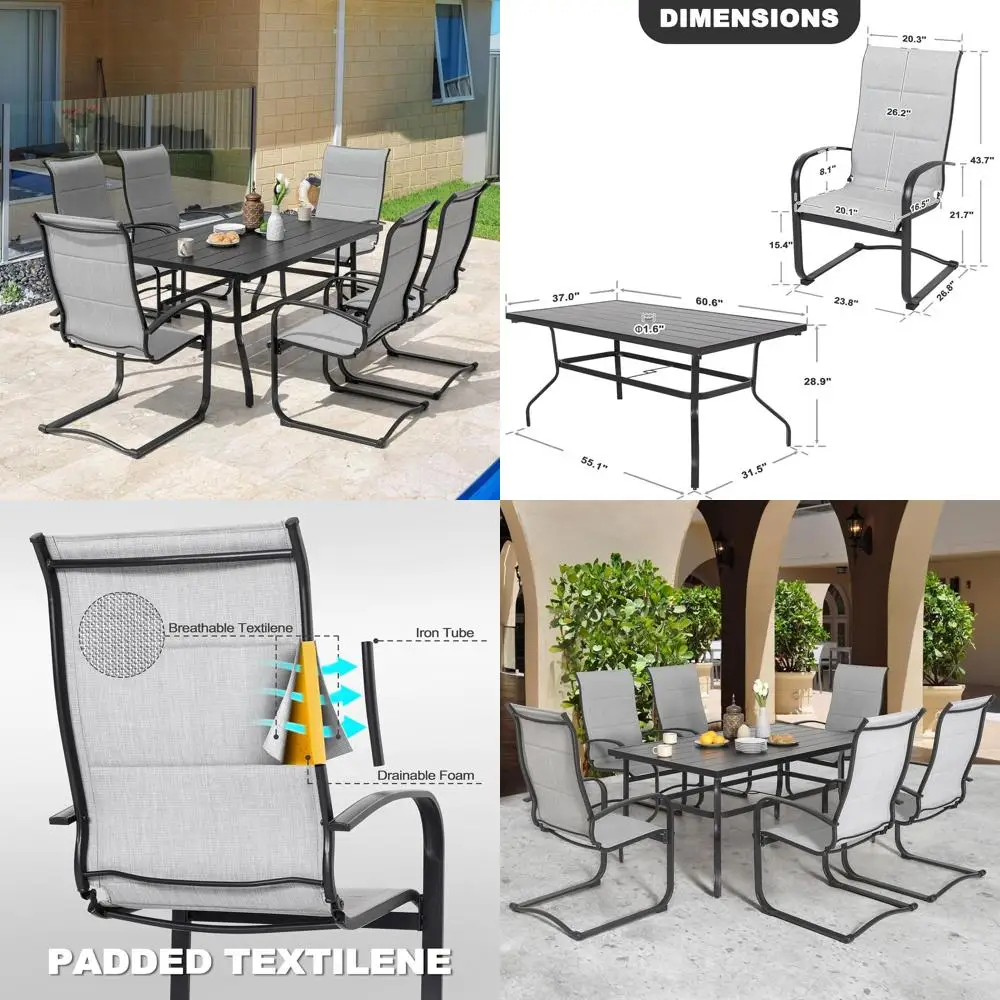 

Gray and Black 7-Piece Outdoor Dining Set with 6 Chairs and 61 Rectangular Table, Umbrella Hole Included