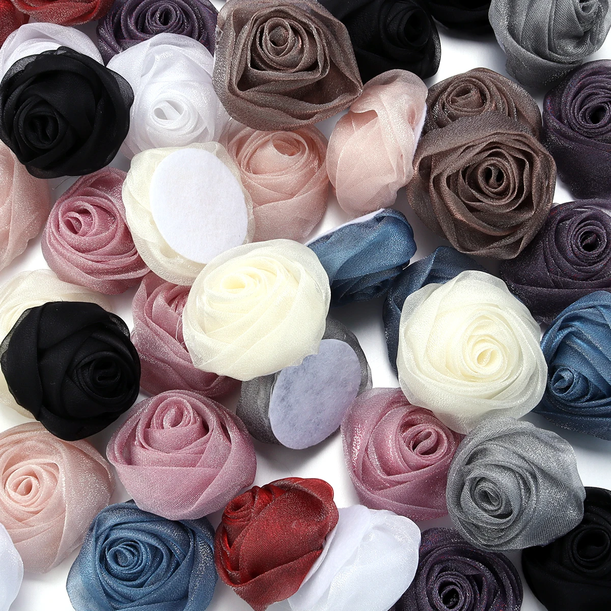 3pcs/lot 5cm Colorful Organza Fabric Rose Flower Head For Wedding Dress Skirt Hat Brooch Decoration DIY Hair Accessories