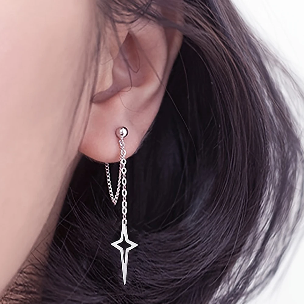 Stainless Steel New Hollow Star Pendant Earrings With Chain Fashionable Long Fringe Earrings Suitable For Women's Everyday Wear