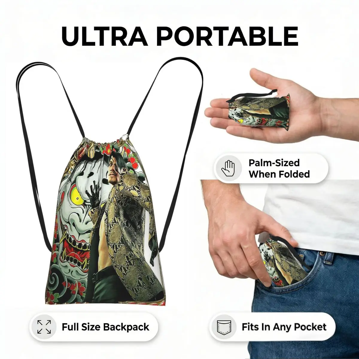 Yakuza Like A Dragon Goro Majima Drawstring Backpack Sports Gym Bag Lightweight Foldable Storage Drawstring Bag for Men Women