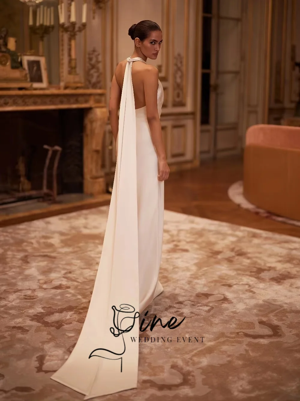 Oine Halter Mermaid Wedding Dress Flowy Satin Slim Fit Customized Bridal Gown Modern Sexy Backless Reception Party Women Wear