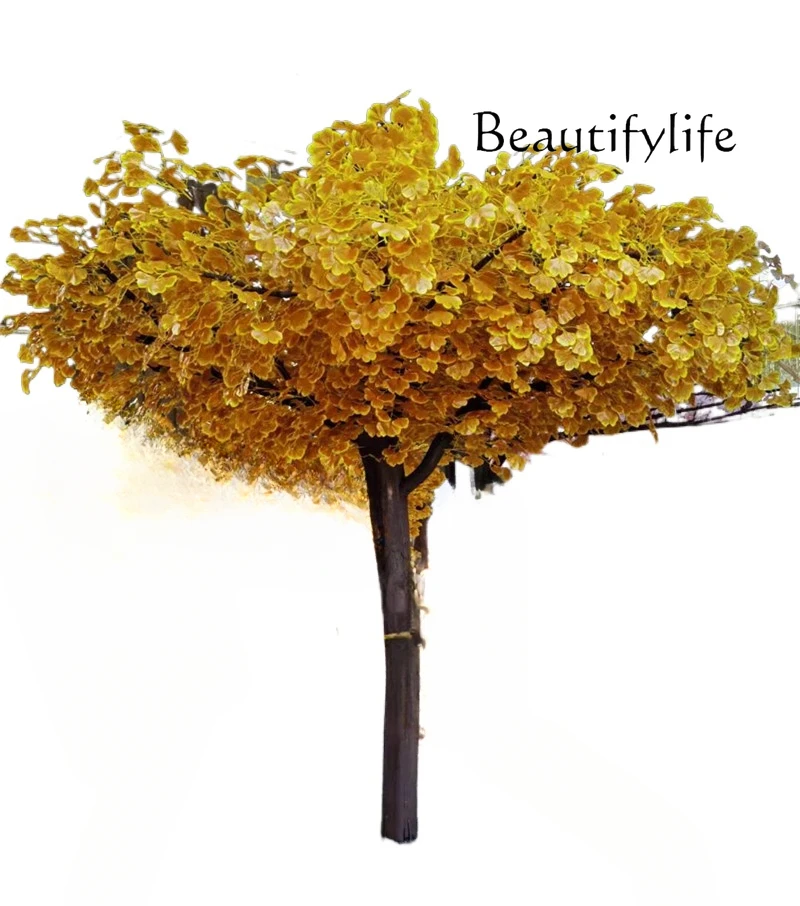 Simulation ginkgo tree yellow plant large real trunk indoor living room shooting decorative tree