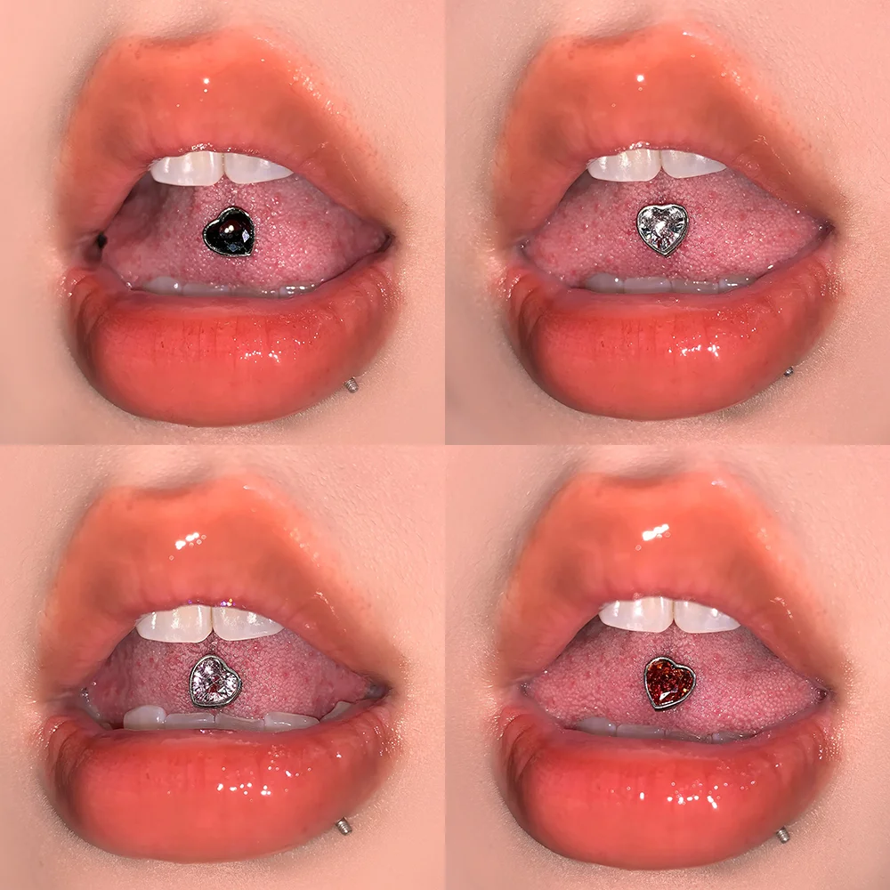 Trendy Four-color Tongue Puncture Nail Punk Hip-hop Rock Body Jewelry Spicy Girl Titanium Cool Steel Red Heart Tongue Piercing