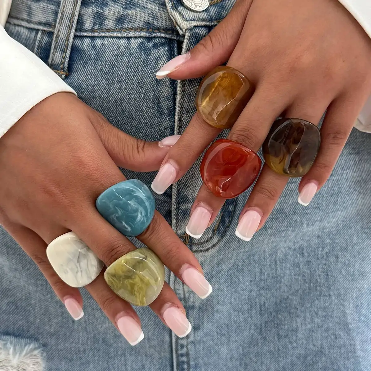 Salircon Vintage Unregelmäßige Glatte Harz Acryl Ringe für Frauen Neue Trend Boho Geometrische Finger Ringe Ästhetischen Partei Schmuck
