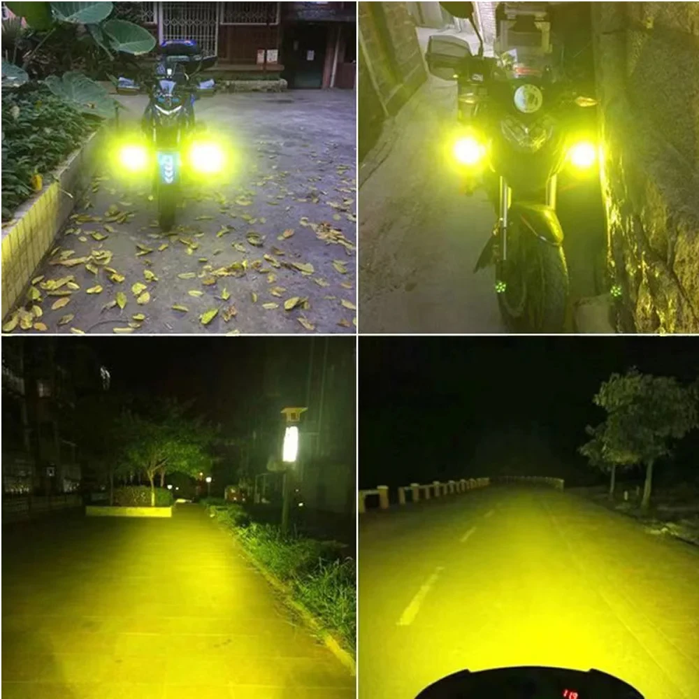 2Pcs Motorcycle Headlights Plastic Moto LED Dirt Bike Fog Light Cover 3000k Motorbike Spotlight Lamp 62MM Yellow Cover