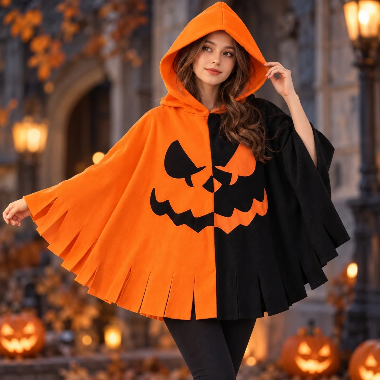Hooded Cape Costume with Streetwear Style for Halloween Fantasy Theme Game Anime Cosplay Western Spring Pumpkin Bat Carnival