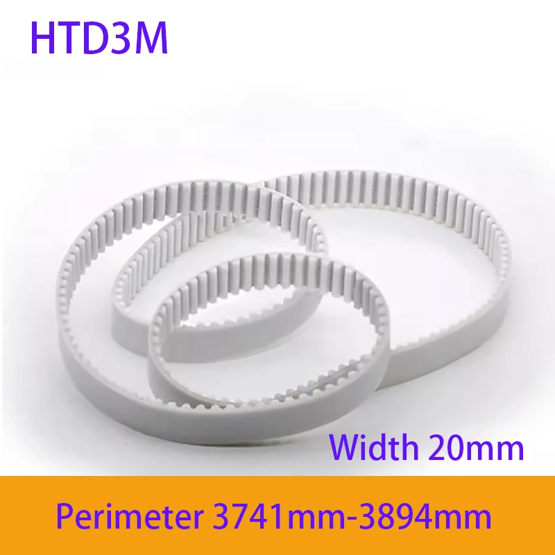 1Pcs HTD3M PU With Steel Core Timing Belt Width 20mm White Polyurethane Perimeter  3741mm-3894mm Closed Loop Gear Belt