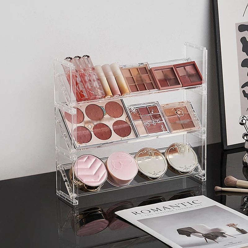 3-layer Acrylic Cosmetics Display Rack Multi-purpose Eyeshadow Tray Blush Storage Shelf Creative Desktop Toys Sundries Organizer