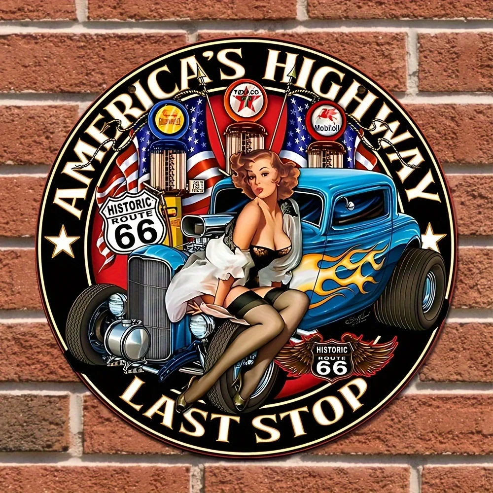 Vintage Retro Metal Aluminum Highway Last Station Sign - American Style Wall Art Decor for Garage Home
