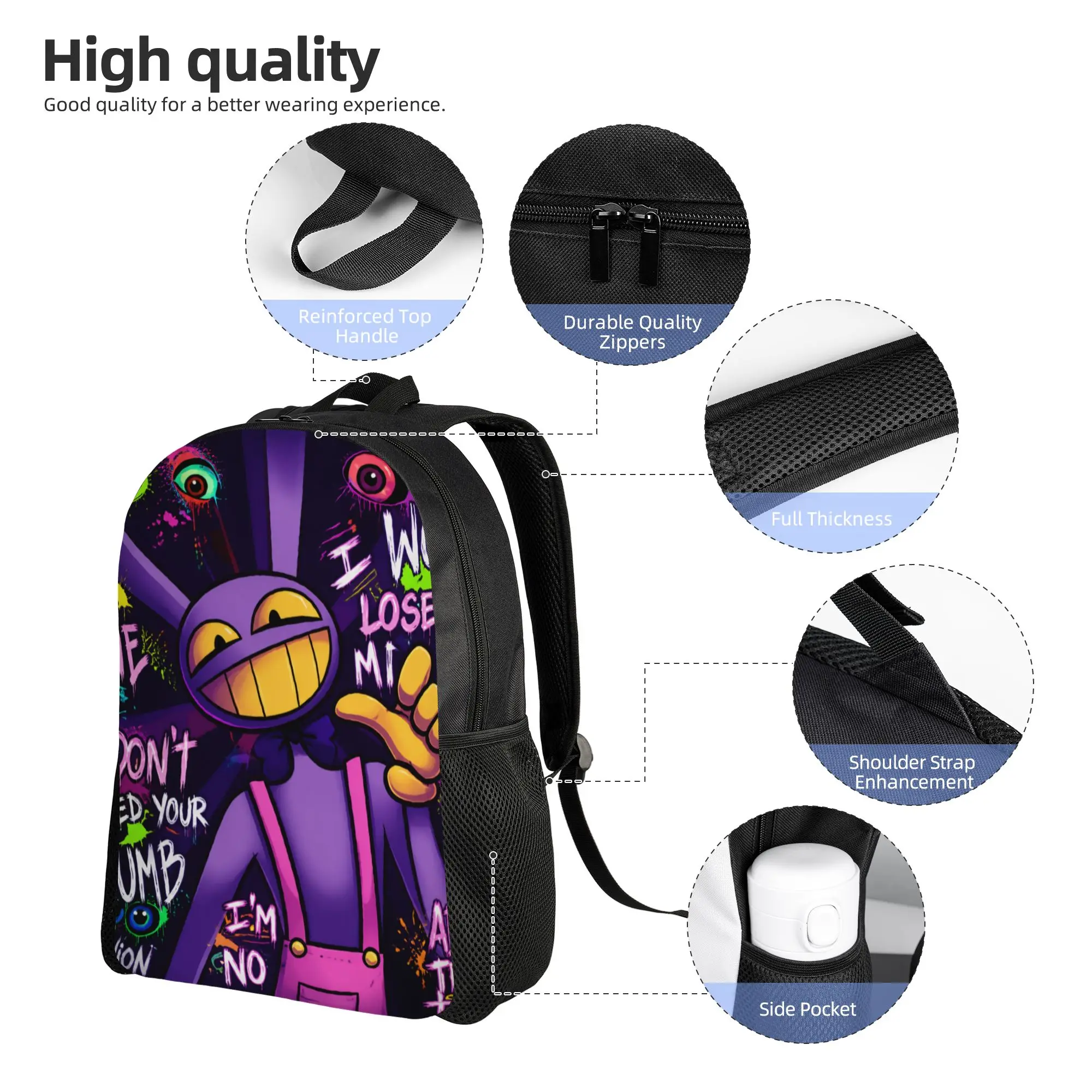 Jax Cartoon Digitals Circus Sarcastic Rebellious Attitude Absurdist Backpack for Men Cool High School Daypack Laptop Canvas Bags