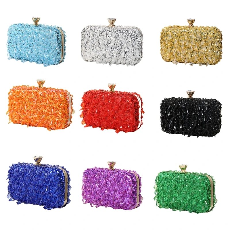 

Handmade Beaded Evening Bag Women Elegant Banquet Wedding Clutch Handbag with Chain Lady Cocktail Prom Crossbody Shoulder Bag